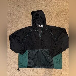 VINTAGE PRO SPIRIT Black and Green Hooded Windbreaker Size XL